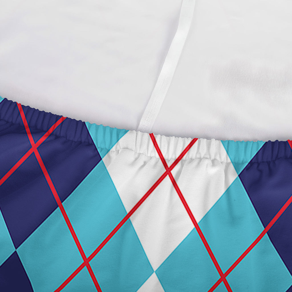 White And Blue Argyle Pattern Print Sofa Cover