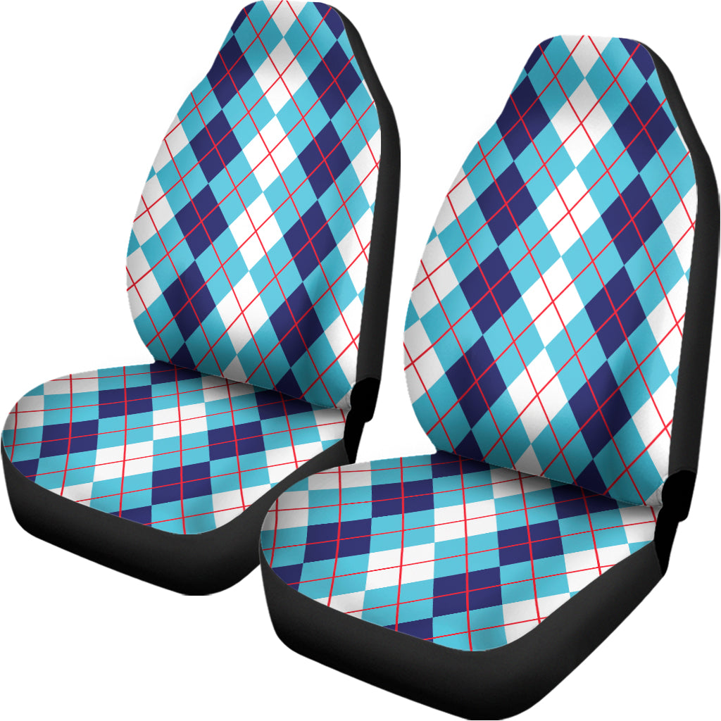 White And Blue Argyle Pattern Print Universal Fit Car Seat Covers