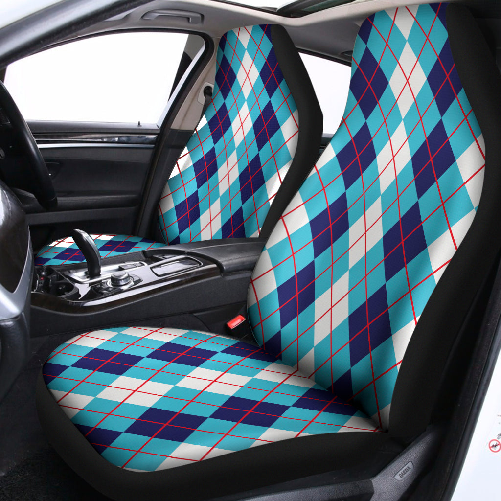 White And Blue Argyle Pattern Print Universal Fit Car Seat Covers