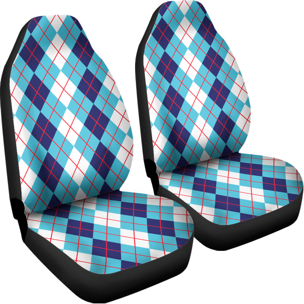 White And Blue Argyle Pattern Print Universal Fit Car Seat Covers