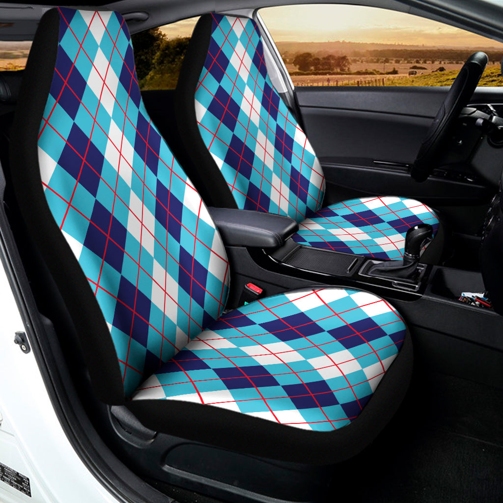White And Blue Argyle Pattern Print Universal Fit Car Seat Covers