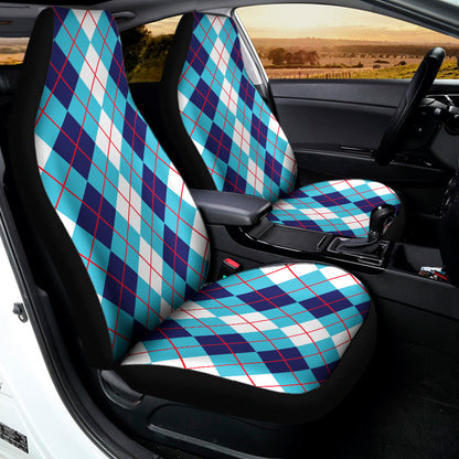 White And Blue Argyle Pattern Print Universal Fit Car Seat Covers