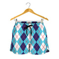 White And Blue Argyle Pattern Print Women's Shorts