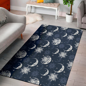 White And Blue Celestial Pattern Print Area Rug