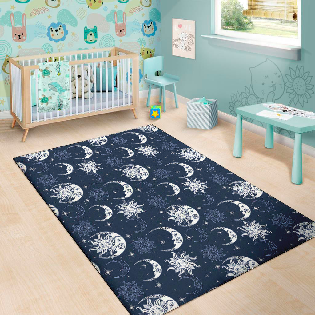 White And Blue Celestial Pattern Print Area Rug