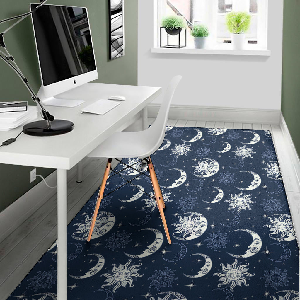 White And Blue Celestial Pattern Print Area Rug