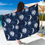 White And Blue Celestial Pattern Print Beach Sarong Wrap