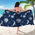 White And Blue Celestial Pattern Print Beach Sarong Wrap