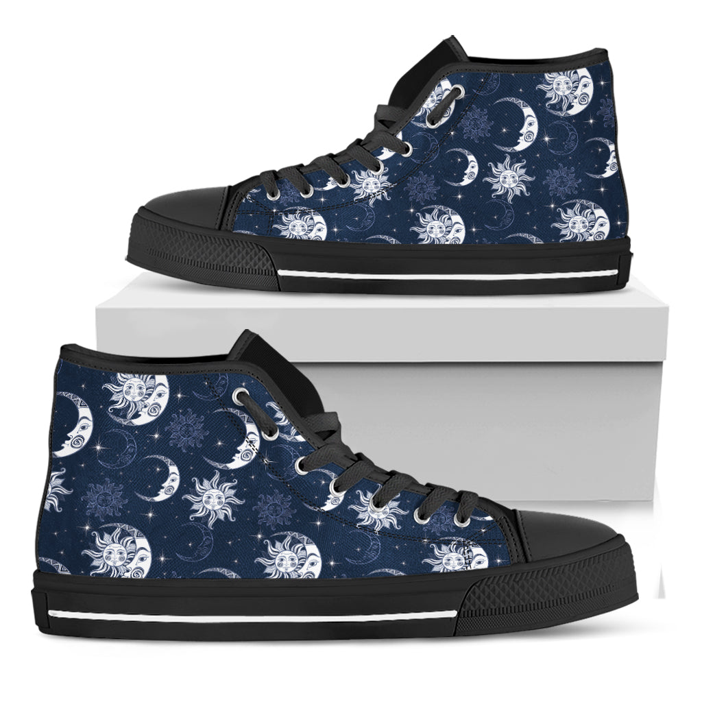 White And Blue Celestial Pattern Print Black High Top Shoes