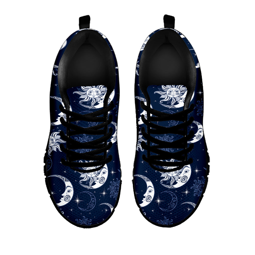 White And Blue Celestial Pattern Print Black Sneakers