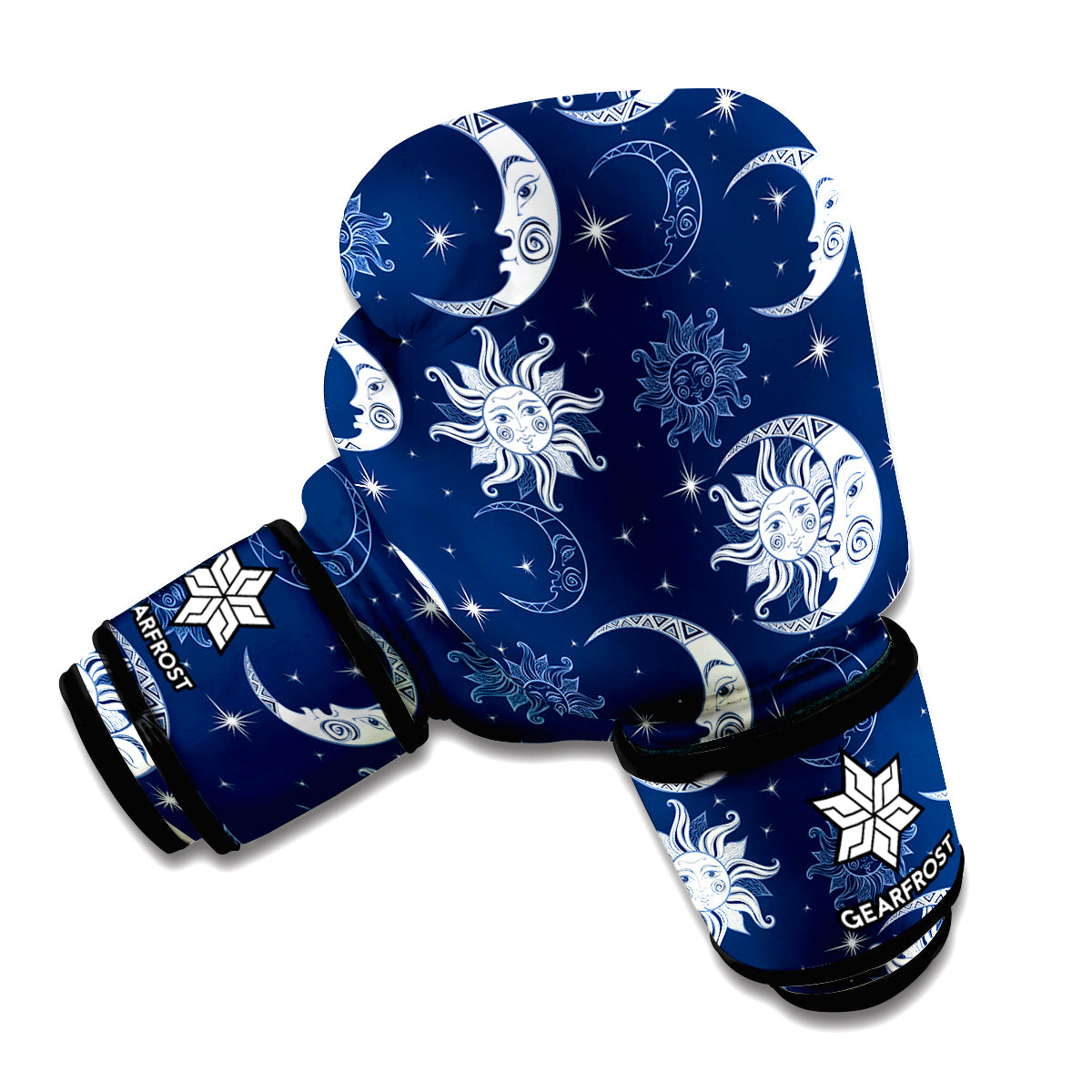 White And Blue Celestial Pattern Print Boxing Gloves