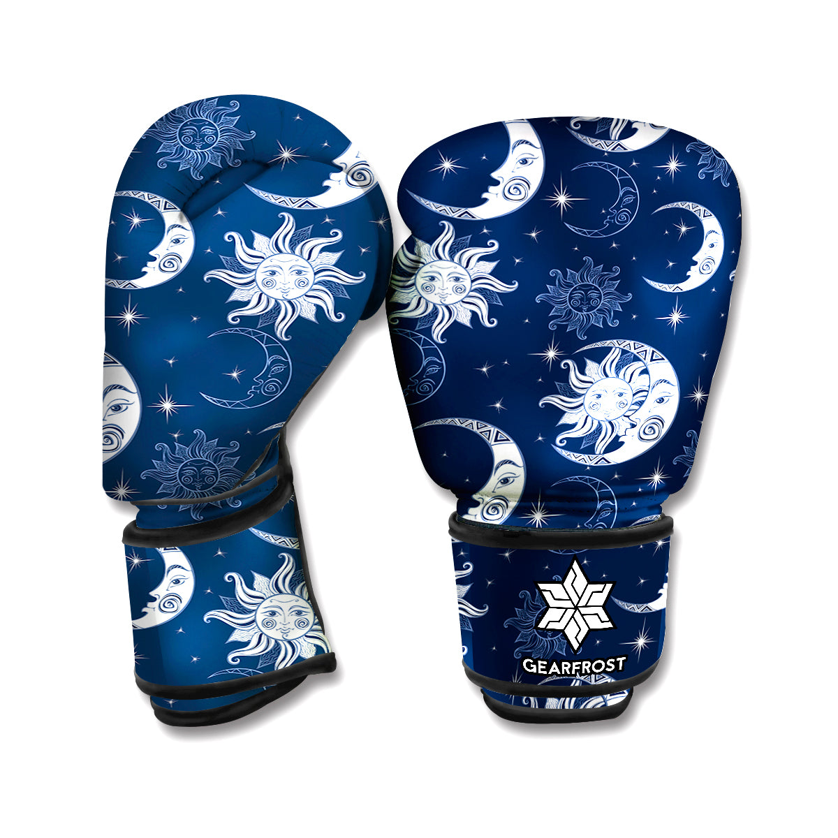 White And Blue Celestial Pattern Print Boxing Gloves