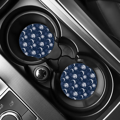 White And Blue Celestial Pattern Print Car Coasters