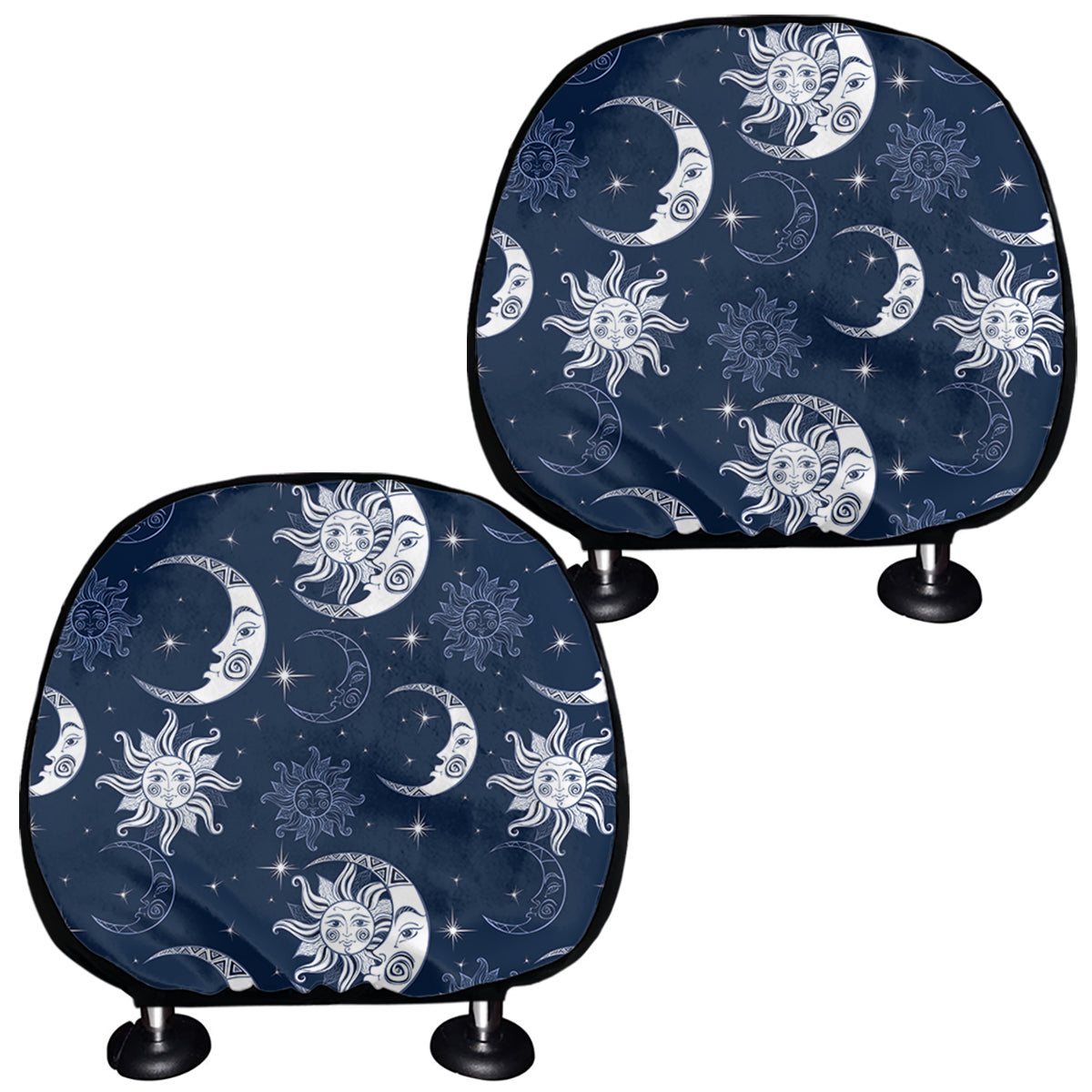 White And Blue Celestial Pattern Print Car Headrest Covers
