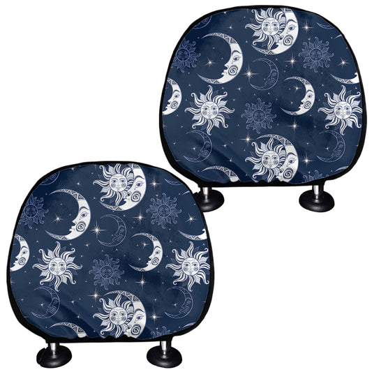 White And Blue Celestial Pattern Print Car Headrest Covers