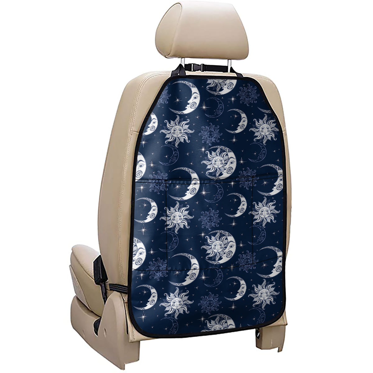 White And Blue Celestial Pattern Print Car Seat Organizers