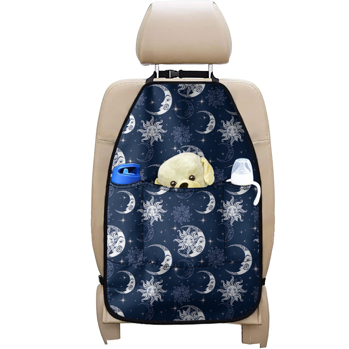 White And Blue Celestial Pattern Print Car Seat Organizers