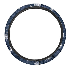 White And Blue Celestial Pattern Print Car Steering Wheel Cover