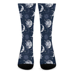 White And Blue Celestial Pattern Print Crew Socks