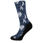 White And Blue Celestial Pattern Print Crew Socks