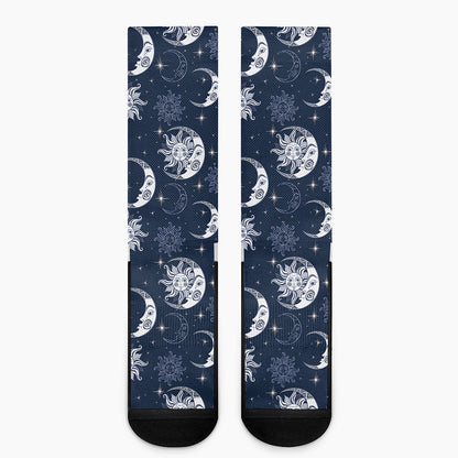 White And Blue Celestial Pattern Print Crew Socks