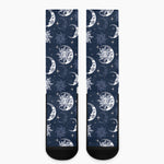 White And Blue Celestial Pattern Print Crew Socks