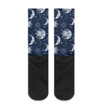 White And Blue Celestial Pattern Print Crew Socks