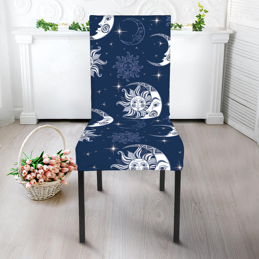 White And Blue Celestial Pattern Print Dining Chair Slipcover
