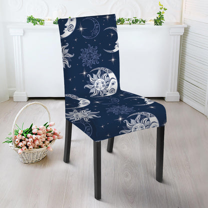 White And Blue Celestial Pattern Print Dining Chair Slipcover