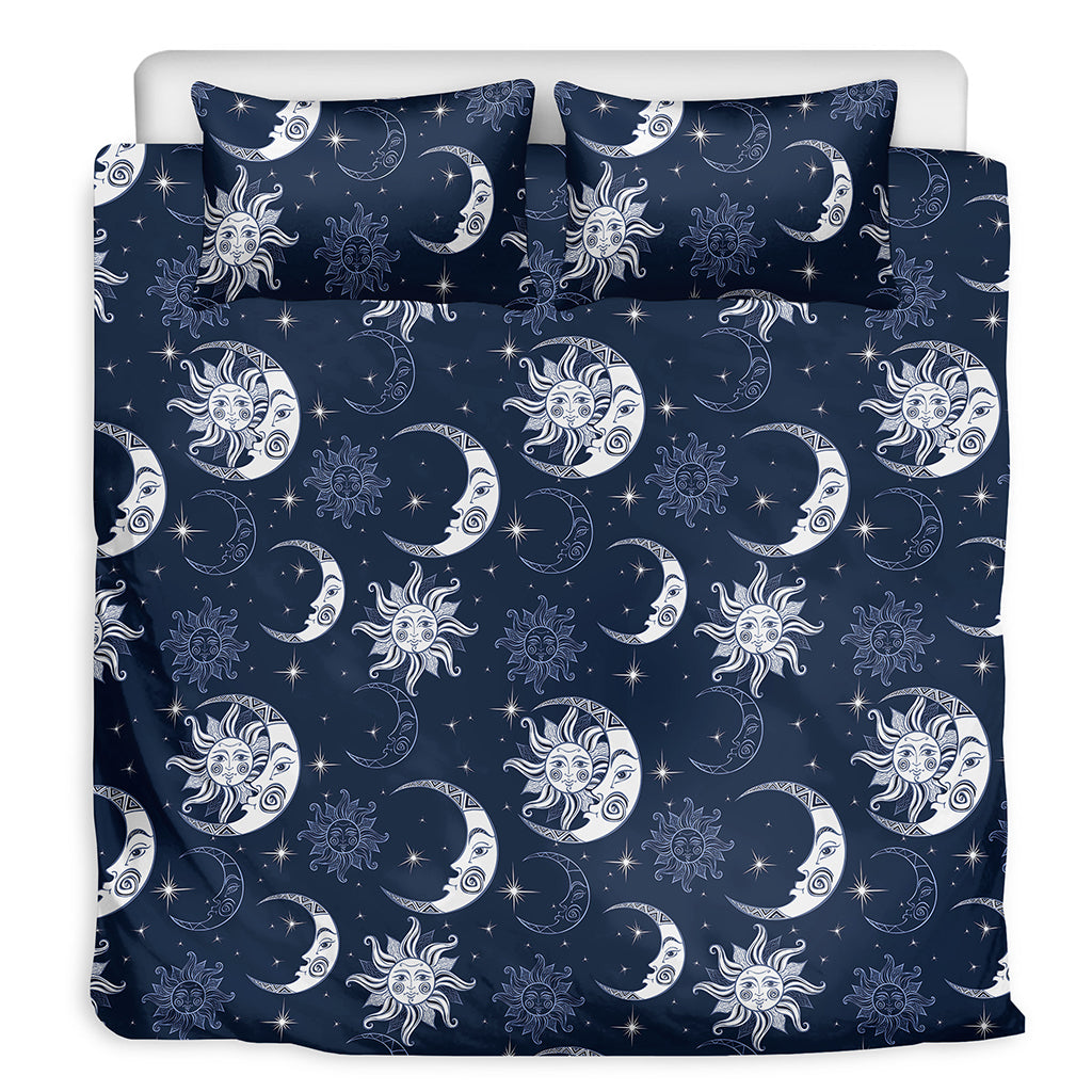 White And Blue Celestial Pattern Print Duvet Cover Bedding Set