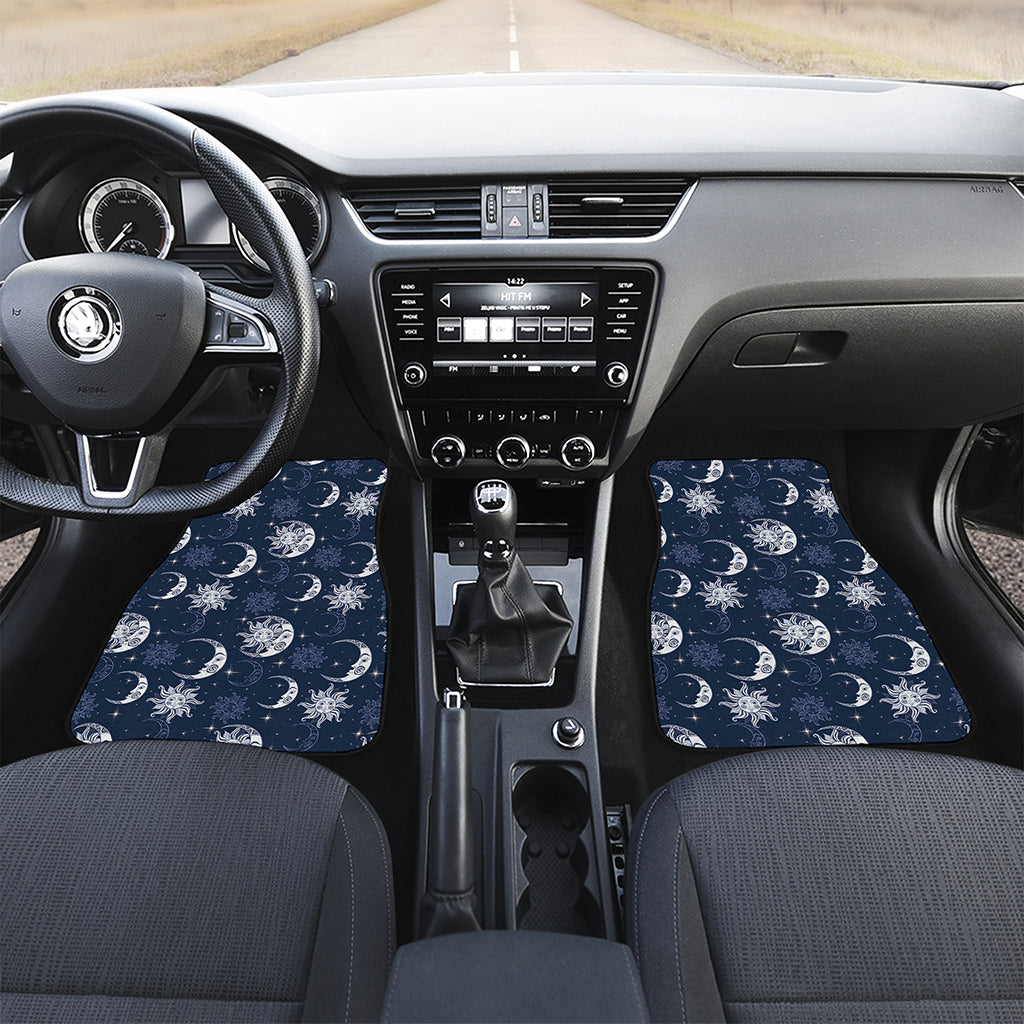 White And Blue Celestial Pattern Print Front and Back Car Floor Mats