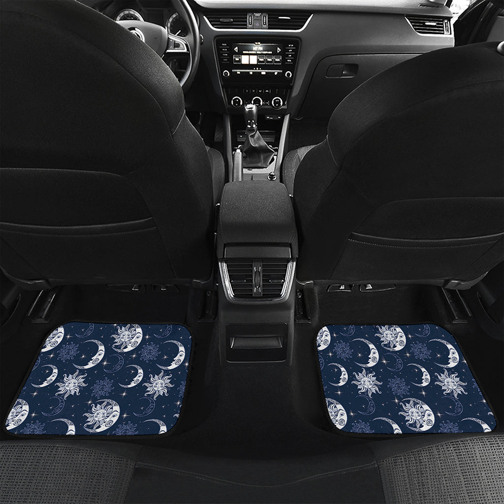 White And Blue Celestial Pattern Print Front and Back Car Floor Mats