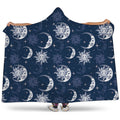 White And Blue Celestial Pattern Print Hooded Blanket