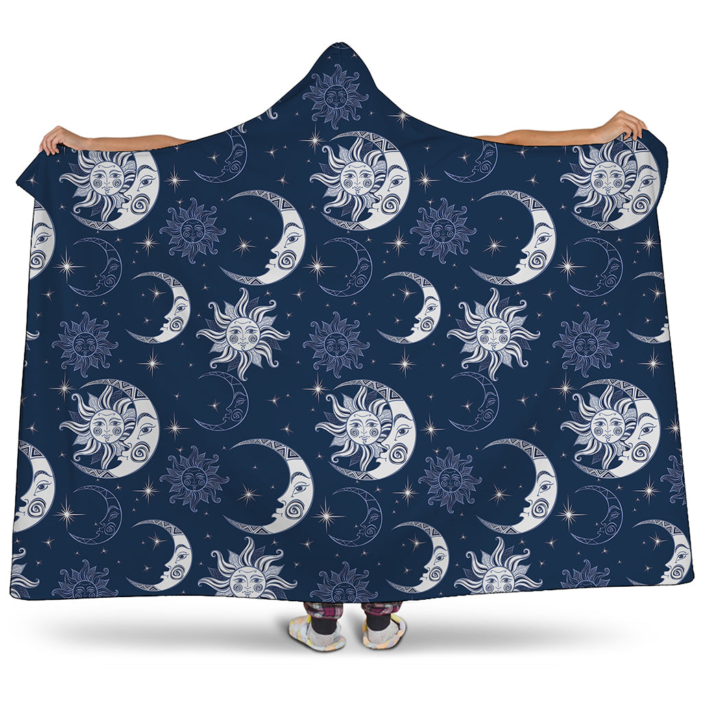 White And Blue Celestial Pattern Print Hooded Blanket