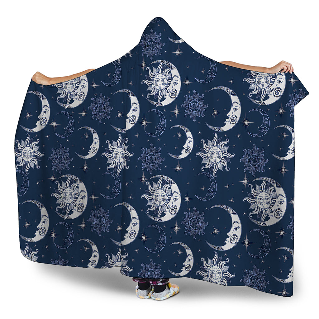 White And Blue Celestial Pattern Print Hooded Blanket
