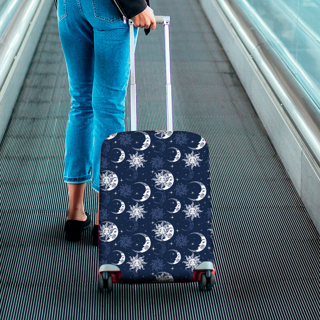 White And Blue Celestial Pattern Print Luggage Cover