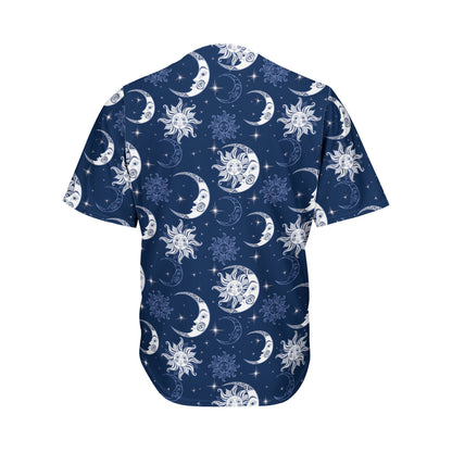 White And Blue Celestial Pattern Print Men's Baseball Jersey