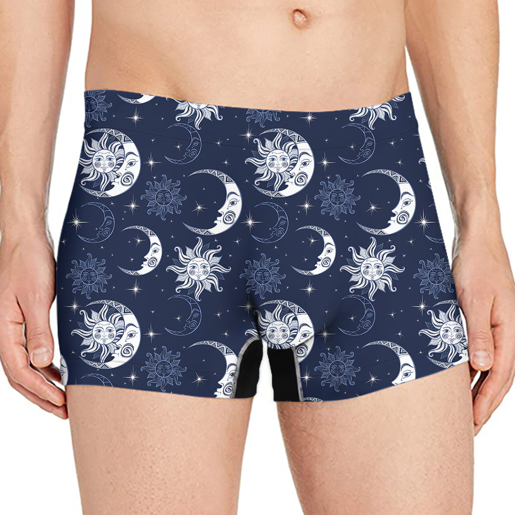 White And Blue Celestial Pattern Print Men's Boxer Briefs