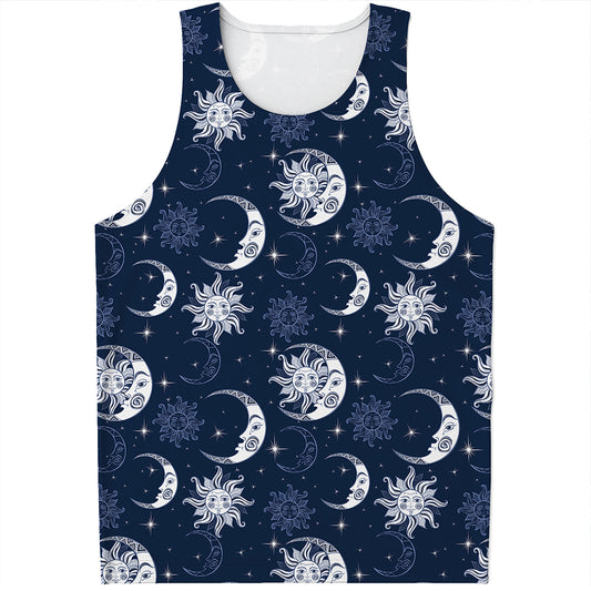 White And Blue Celestial Pattern Print Men's Tank Top