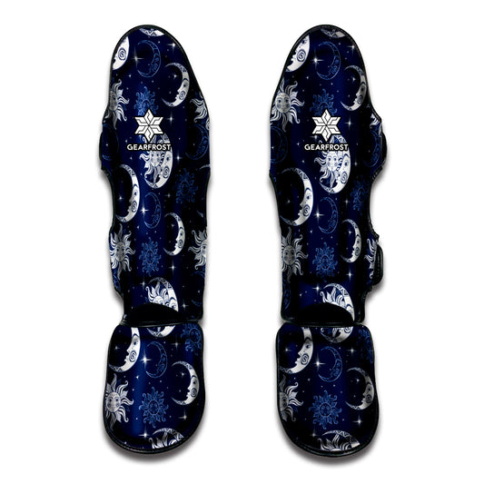 White And Blue Celestial Pattern Print Muay Thai Shin Guard