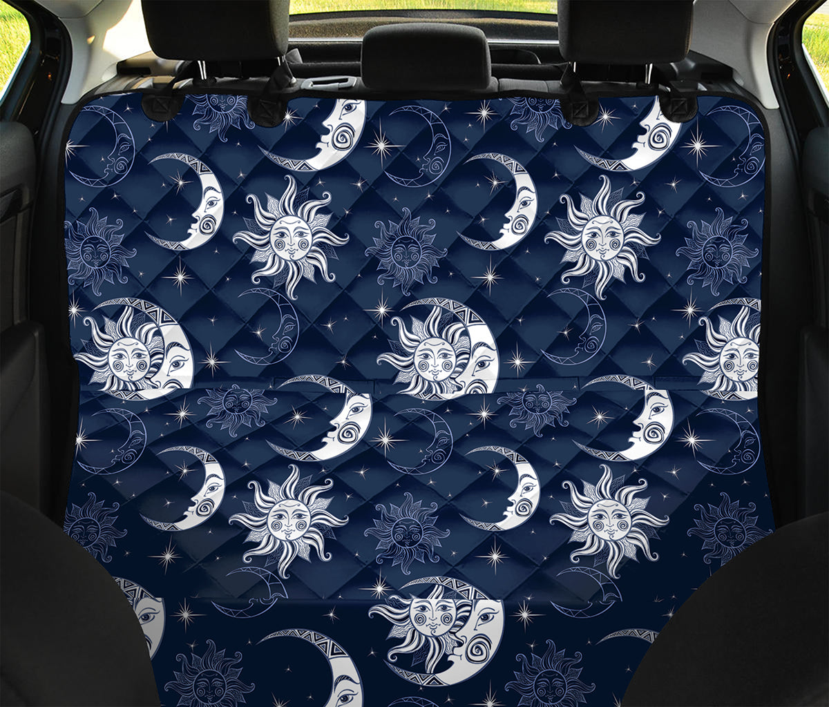 White And Blue Celestial Pattern Print Pet Car Back Seat Cover