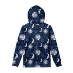 White And Blue Celestial Pattern Print Pullover Hoodie