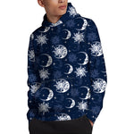 White And Blue Celestial Pattern Print Pullover Hoodie