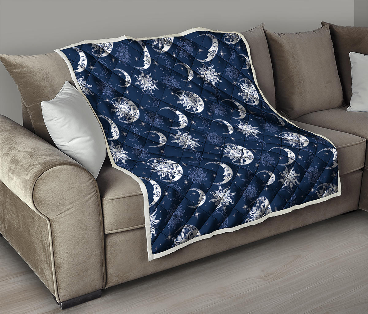 White And Blue Celestial Pattern Print Quilt