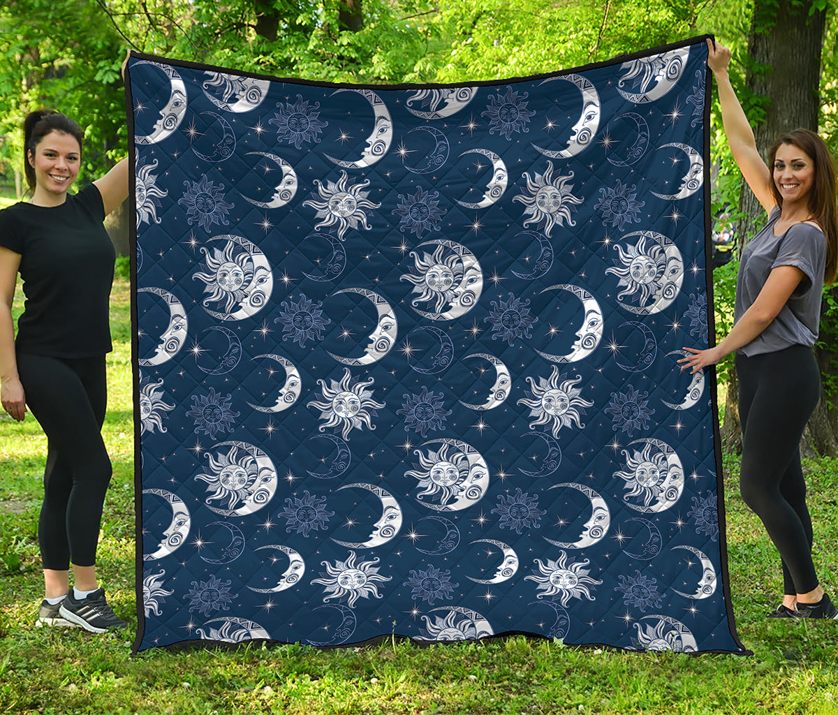 White And Blue Celestial Pattern Print Quilt
