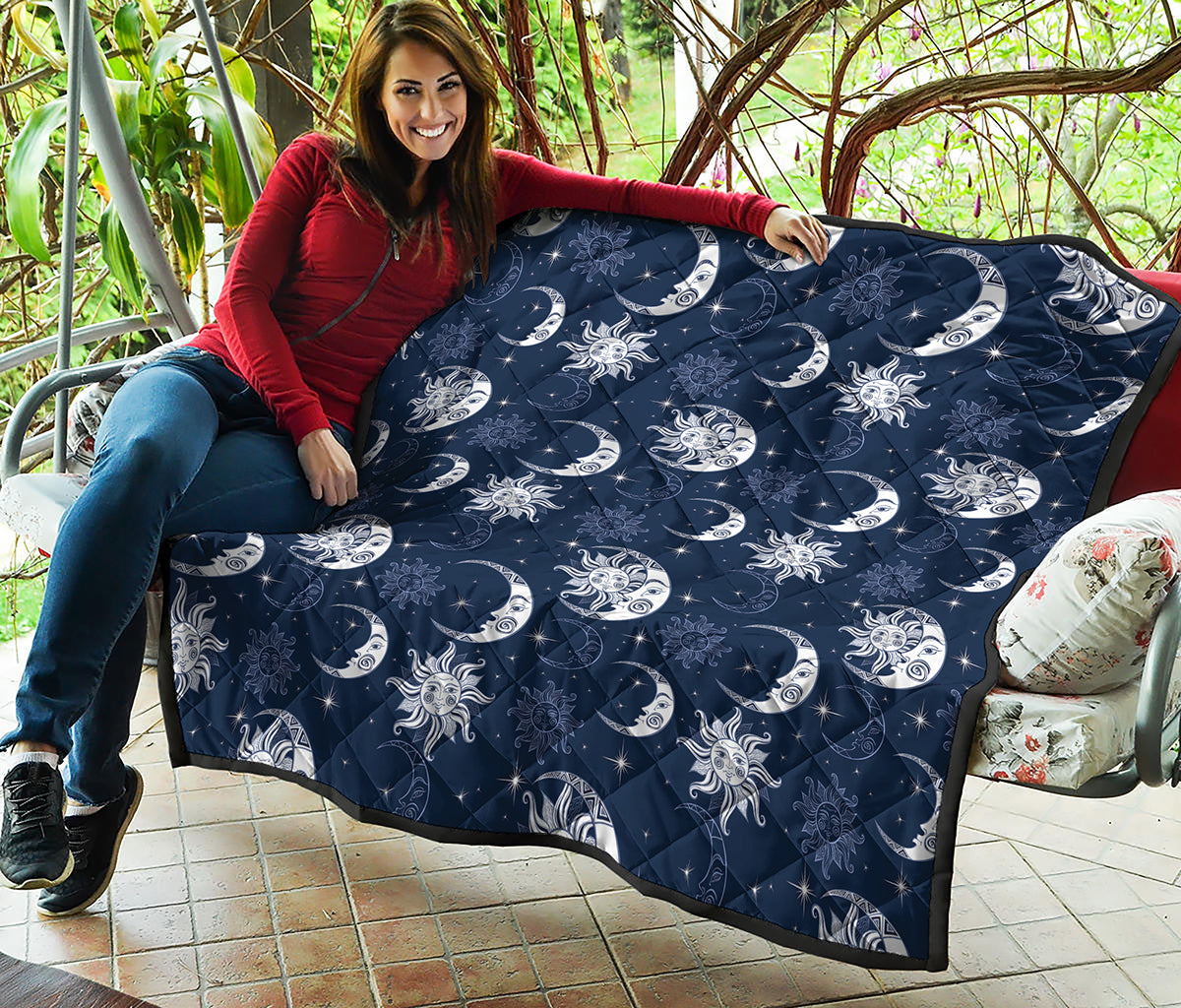 White And Blue Celestial Pattern Print Quilt