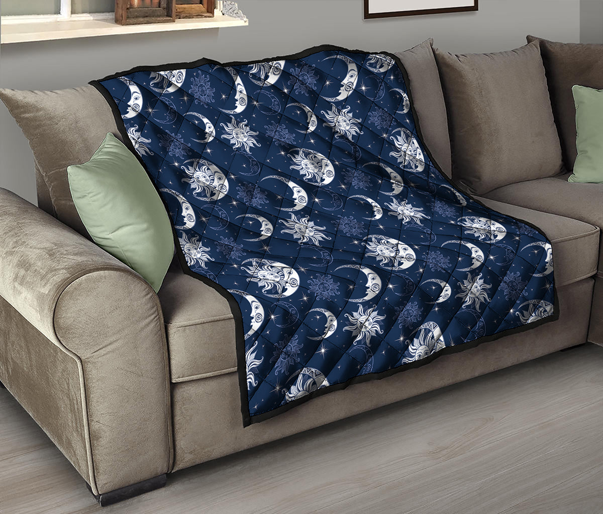 White And Blue Celestial Pattern Print Quilt