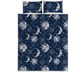 White And Blue Celestial Pattern Print Quilt Bed Set