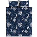 White And Blue Celestial Pattern Print Quilt Bed Set