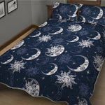 White And Blue Celestial Pattern Print Quilt Bed Set